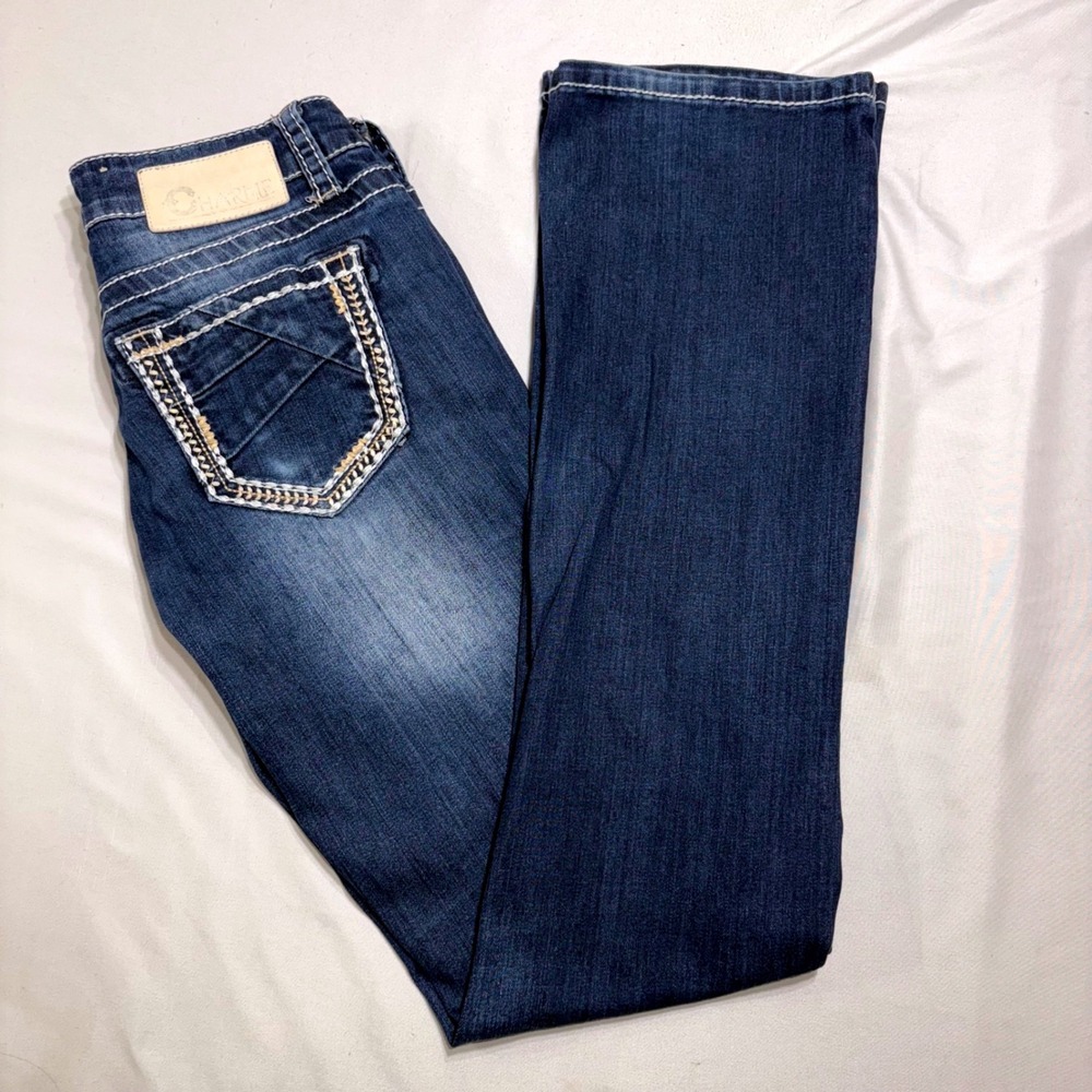 Charme Bootcut Jeans Womens 27 Dark Wash Embroidered Contrast Stitch Y2K Boho‎